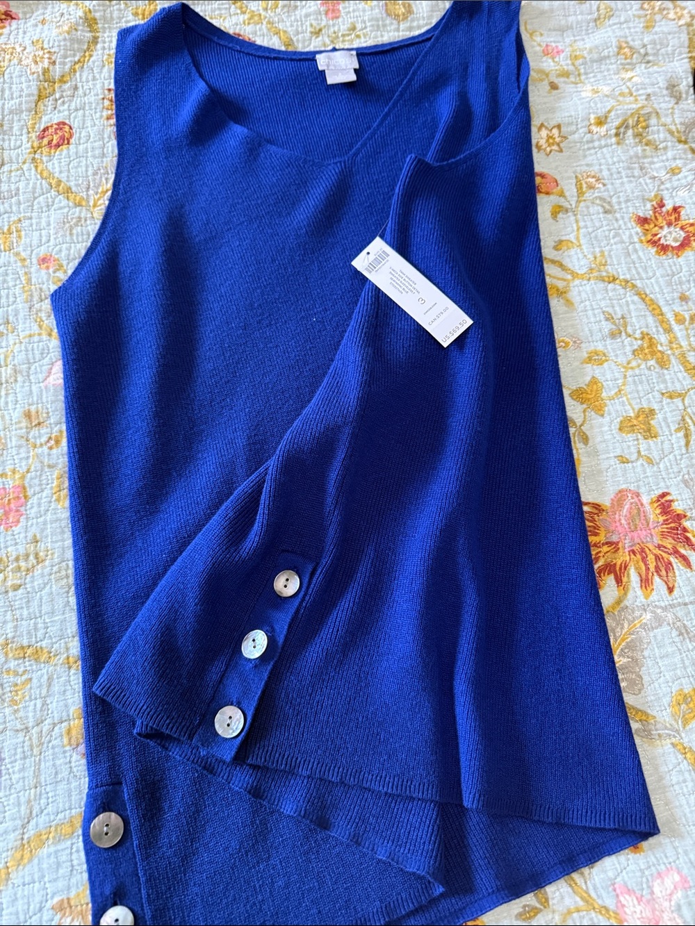 Chico's Royal Blue Sleeveless Knit Tank with Side Button Detail